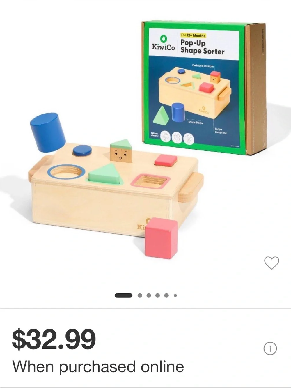 KiwiCo Wooden Pop-Up Shape Sorter Toy - Blue, Green, Pink, Natural